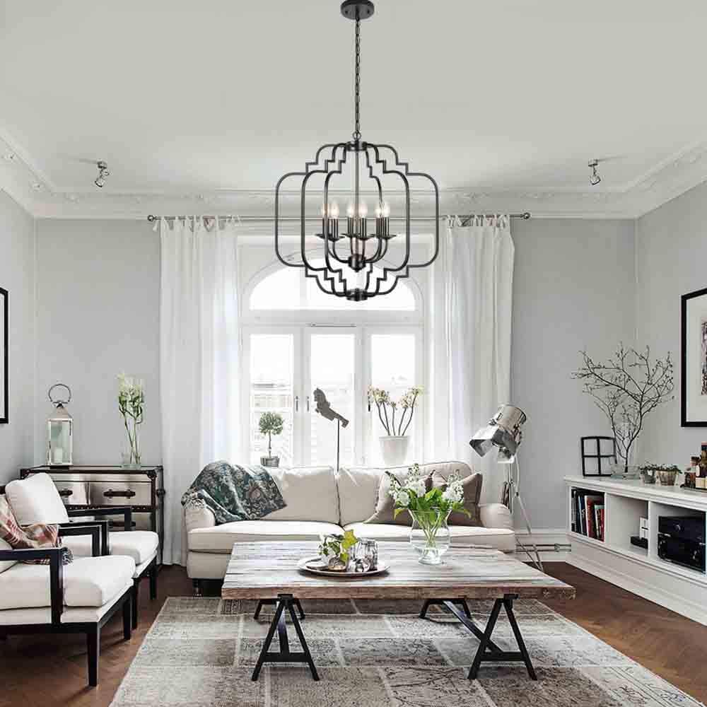 T&A Orb Black 6-Light Chandelier,Rustic Wrought Iron Large Chandelier Modern Farmhouse Hanging Light for Dining Room Foyer Kitchen: Home Improvement