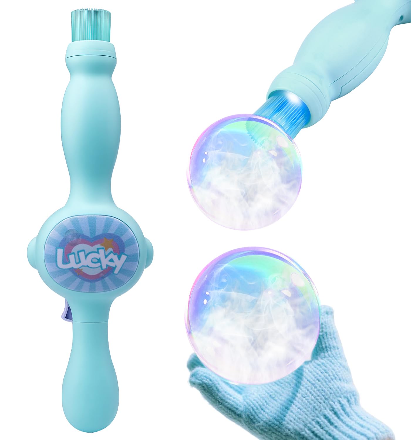 Smoke Bubble Machine, Bubble Machine for Kids, Magic Bubbles Fog Wand with Lights & Music, Rechargeable Bubble Liquid Maker Toys for Indoor Outdoor Birthday Party