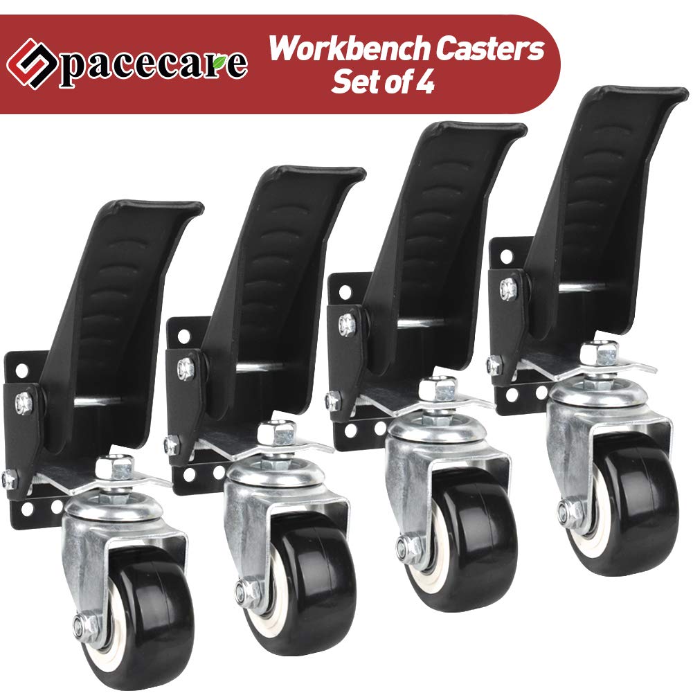 SPACECARE Workbench Casters kit 600Lbs Heavy Duty Quick Release 2 Mounting Options Retractable