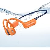 Liquid Silicone Bone Conduction Swimming Headphones,IP68 Waterproof Underwater Headphones,Bluetooth 6.0 &MP3 with 32GB Memory Card,Open Ear Bone Earphones for Running,Fitness and Cycling (Orange)