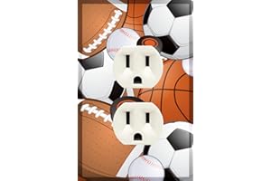CREATE-A-MURAL Kids Sports Decor Outlet Plug Cover Plate Soccer, Football, Baseball, Hockey Decorative Nursery Teen Toddler Room Bedroom Bathroom Playroom DIY Wall Decoration (Sports Outlet)