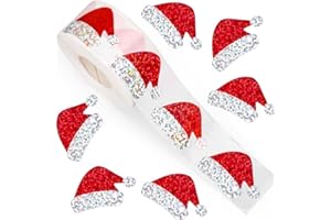 500Pcs Christmas Paper Stickers Glitter Red Santa Hat Seal Stickers Waterproof Self-Adhesive Decals for Envelope Journal Deco