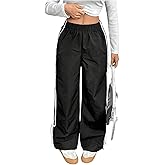 SOLY HUX Women's Wide Leg Baggy Pants Side Striped Bowknot Elastic Waist Casual Sweatpants Trousers Black Striped Small