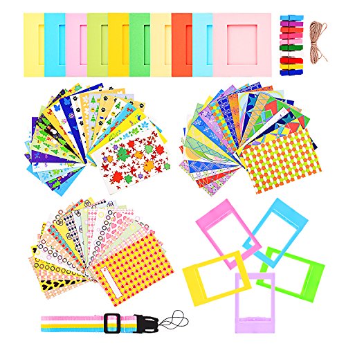 Sunmns Colorful Bundle Set Accessories for Fujifilm Instax Mini 9/8/ 90/70 Camera, Accessory Include Film Sticker, Desk Frames, Hanging Frame, Strap