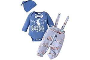 Easter Toddler Clothes My First Easter Baby Boy Outfit Bunny Letter Print Long Sleeve Romper Suspender Pants Overalls