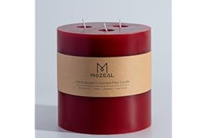 MOZEAL Extra Large 3 Wick Dark Red Pillar Candle, 6" x 6", Unscented, Dripless, Smokeless, and Clean-Burning. Approx. 120 Hours of Burn Time. Perfect for Weddings, Dinners, Christmas and Home Decor