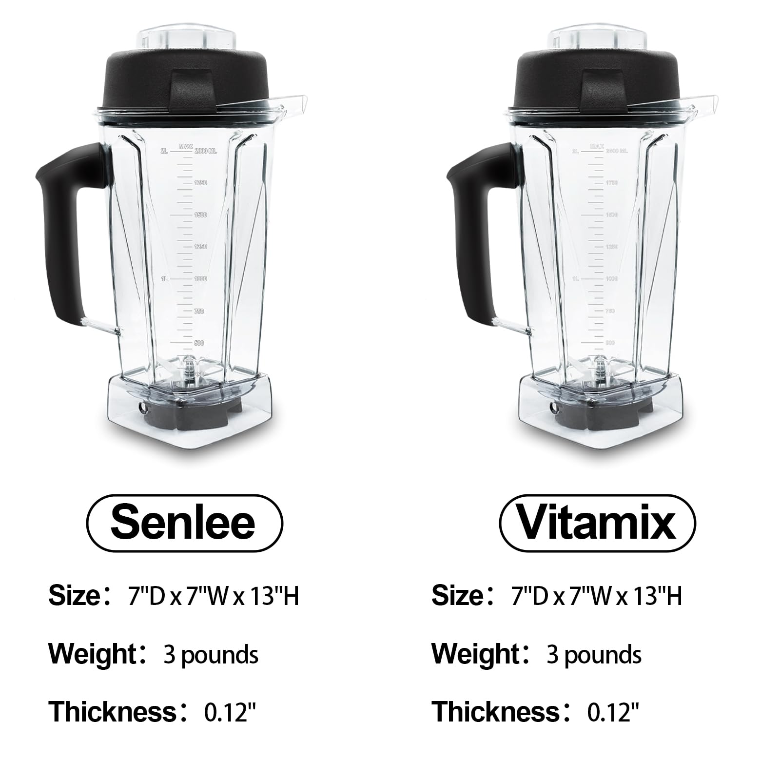 For Vitamix Blender Pitcher 64oz, Replacement for Vitamix 5200 5000 5300 6300 VM0101 VM0103 VM0197 Classic/Explorian/Commercial Series etc Container Jar Cup