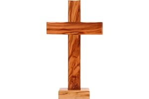Spiretro Handcrafted Olive Wood Cross from Bethlehem - Wall Hanging or Tabletop Display - 6" x 10.25"