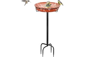 YALINKA 35.5In Freestanding Birdbaths Bowl Outdoor, Standing Garden Bird Bath Bird Feeder Bowl with Metal Stake, Detachable Decoration Spa Birdfeeder for Garden Patio Yard Lawn, 4 Spiky Feet (B)