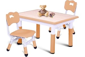 LAYAONE Kids Table & 2 Chairs Set - Height Adjustable Toddler Study Table & Chair, Kid Size for Ages 3-8 Children - Graffiti 