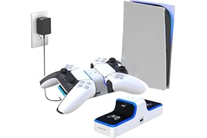Ps5 Controller Charging,Playstation 5 Controller with Fast Switch Dock AC Adapter,DualSense Controller Station ps5 Stand,Playstation 5 Accessories Dock with LED Charging Display HONCAM-White Flat