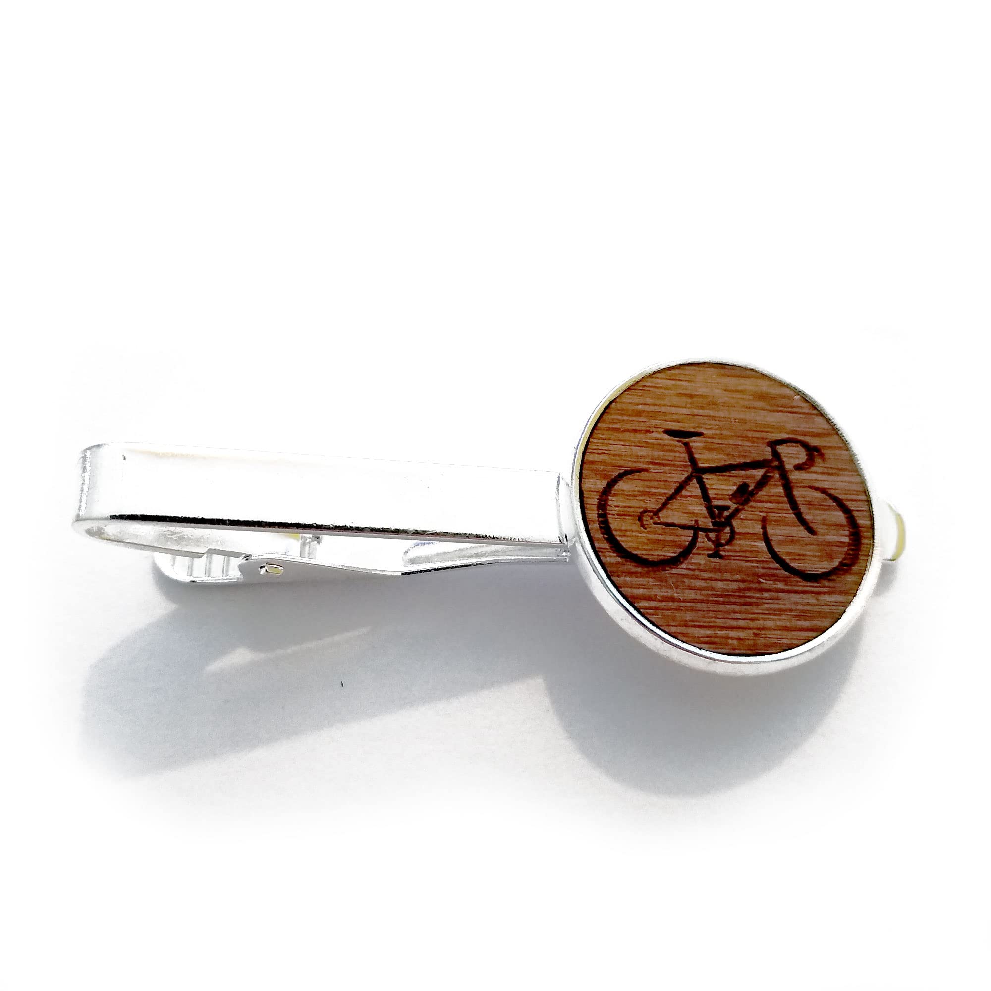 Bicycle Tie Clip, Wooden Tie Bar, Mens Necktie Clasp Clip Clamp Pin, Engraved 5th Anniversary Wedding Present, Gift for Dad, Groomsmen, Usher, Birthday, With Gift Box