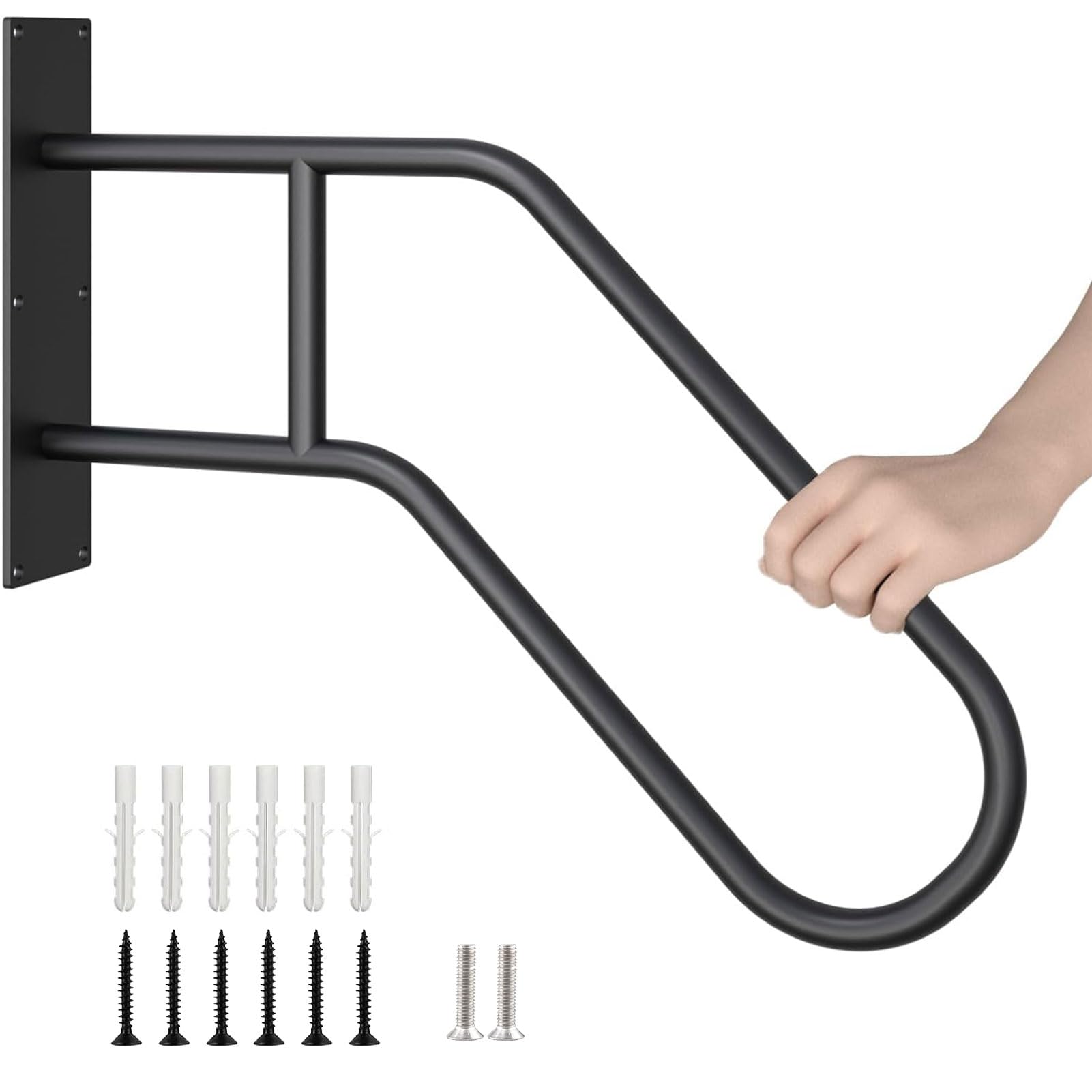 Handrails for Outdoor Steps Wall Mount,Heavy Duty Non-Slip Railings for 1-3 Steps, U-Shape Safety Handle for Garage, Porch, Garden (Dia 1" Pipe, Black)