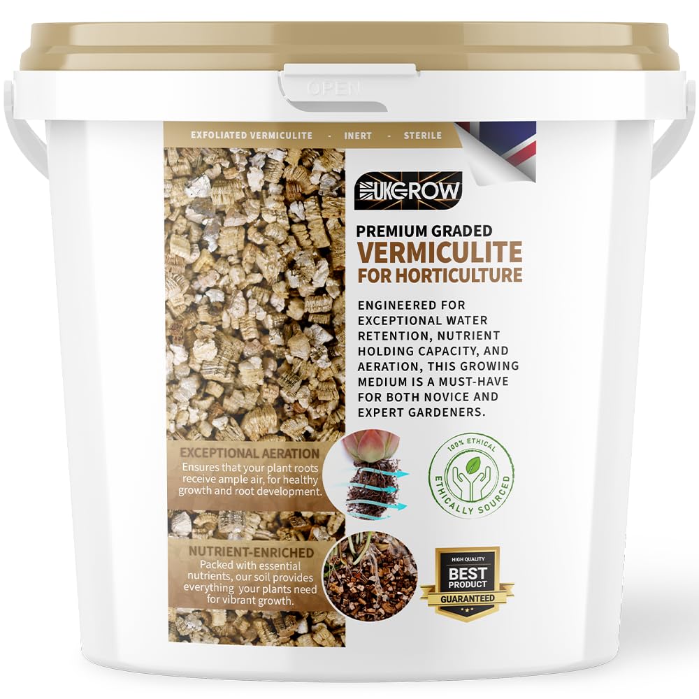 Vermiculite Soil Amendment - Bucket of Premium Grade Horticultural Vermiculite for Hydroponics and Gardening - Improves Water Retention and Aeration (1L bucket)