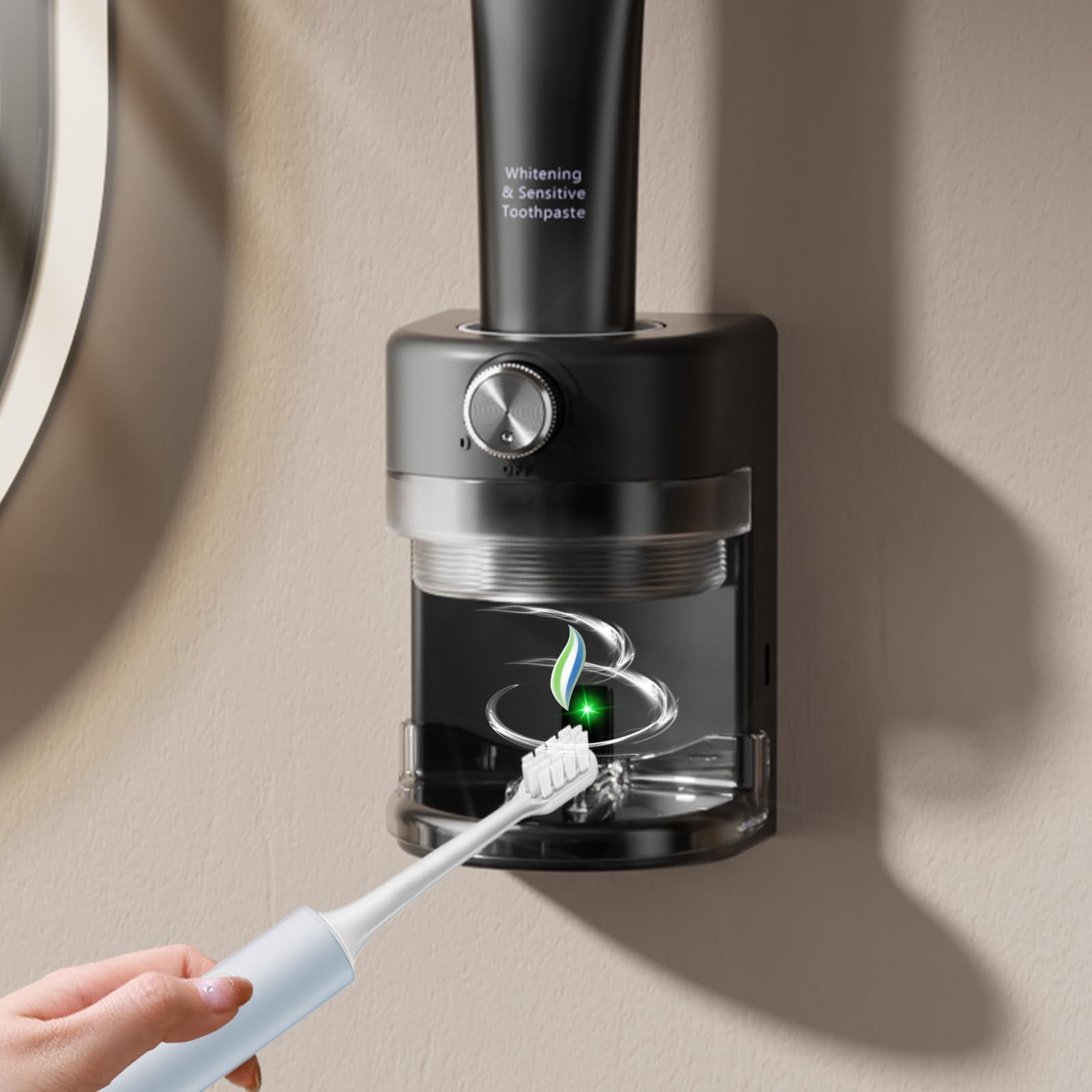 AVEKI Automatic Toothpaste Dispenser, Electric Toothpaste Dispenser for Bathroom, Wall Mounted Bathroom Accessories Use for Family, Smart Toothpaste Dispensers for Kids and Adults (Black)