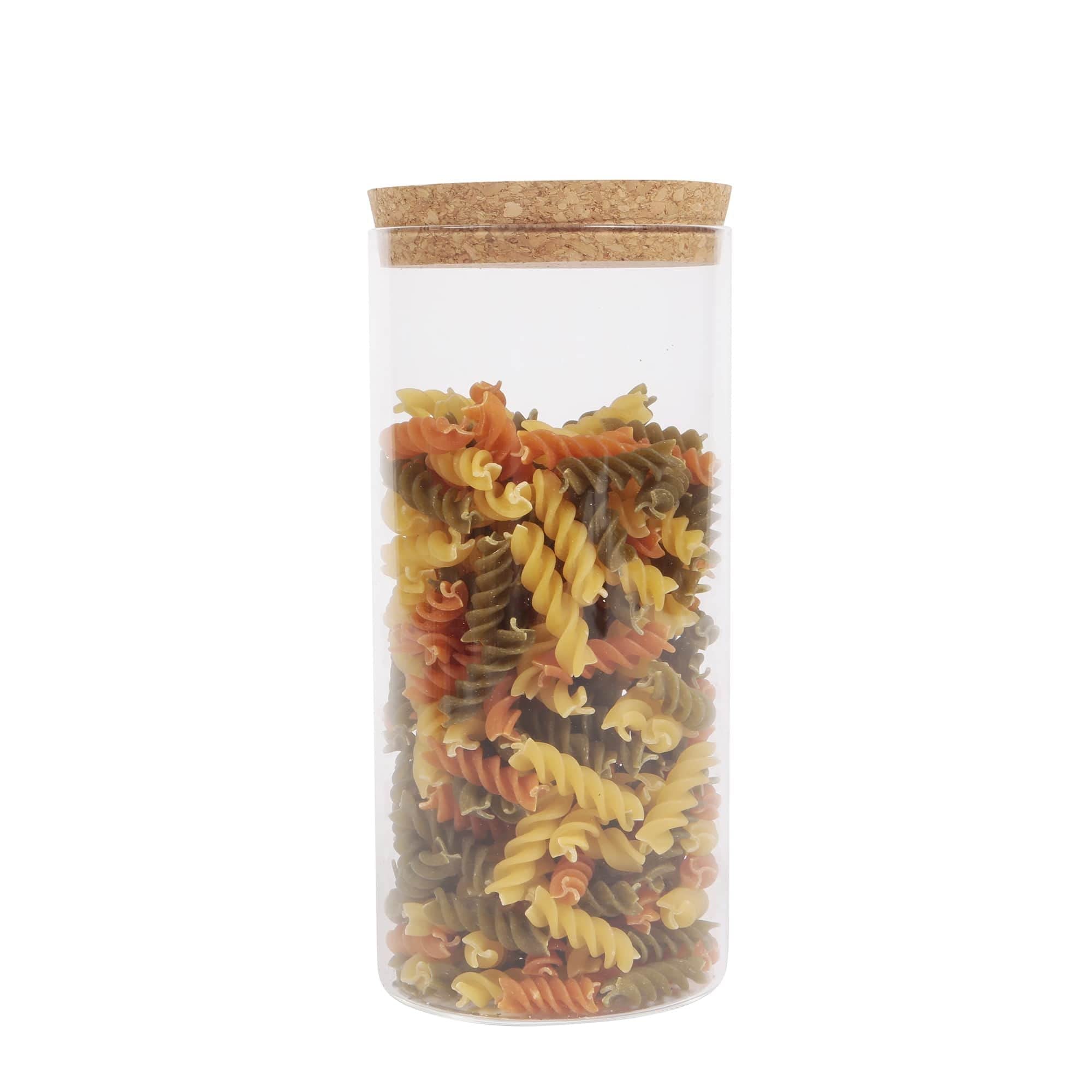 ORNAMI Airtight Glass Pantry Storage Canister Jar with Cork Stopper Lid | BPA-Free, Clear Kitchen Storage Jar (1, 1.4L)