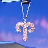 Bling Car Accessories for Women, 12 Zodiac Constellation Charm Crystal Pendant, Rear View Mirror Cute Crystal Pendant, Lucky Gift Diamond Rhinestone Charm Interior Pink Aries