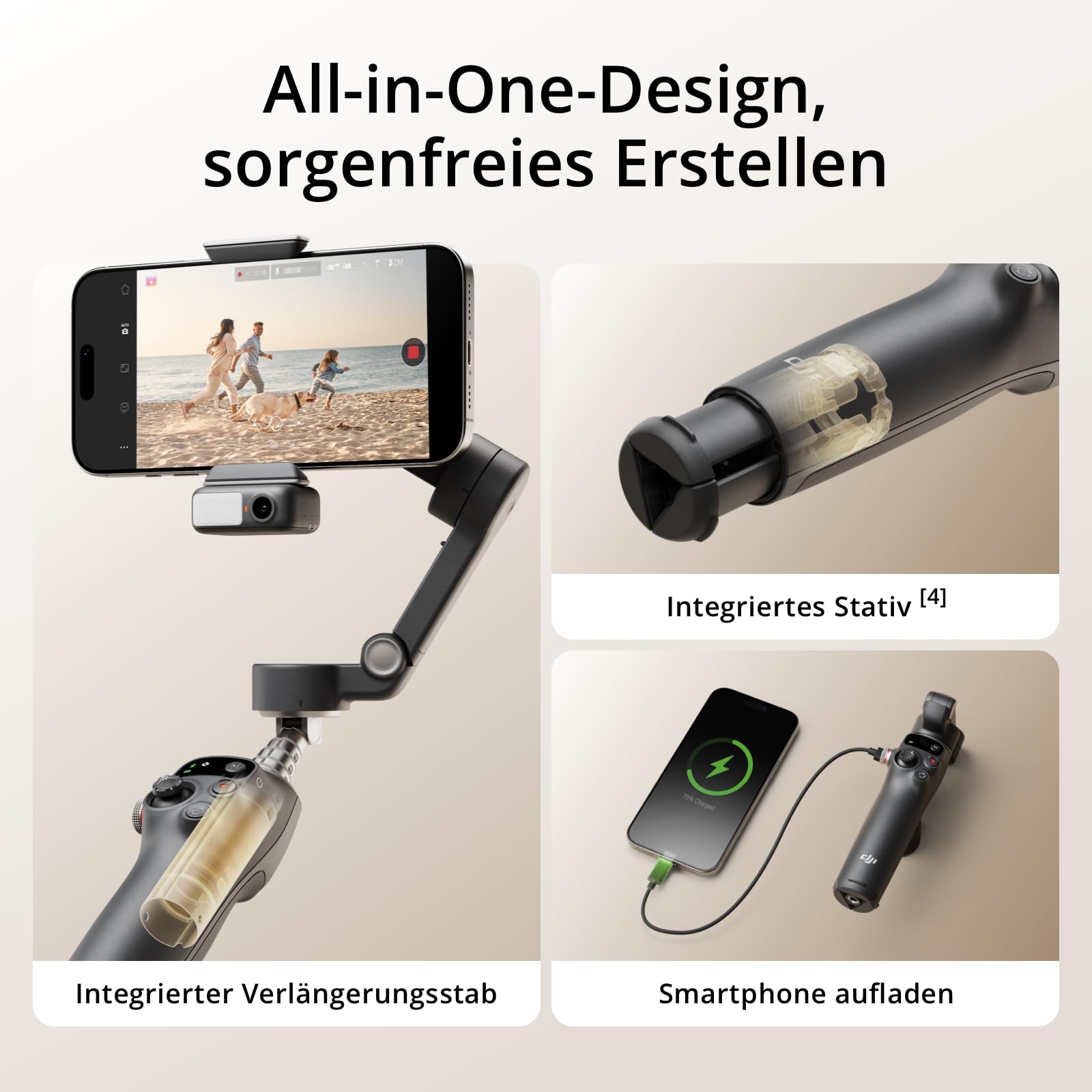 DJI Osmo Mobile 7P Gimbal-Stabilisator für iPhone, Android, Natives Tracking, Beleuchtung, 3-Achsen-Smartphone-Gimbal, schneller Start, EIN-klick-Bearbeitung, integrierter Verlängerungsstab & Stativ 5