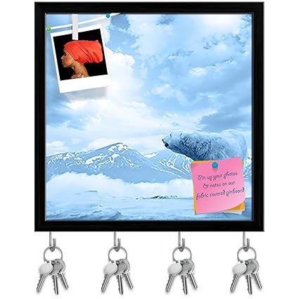 Artzfolio Polar Bear Key Holder Hooks Notice Pin Board Black