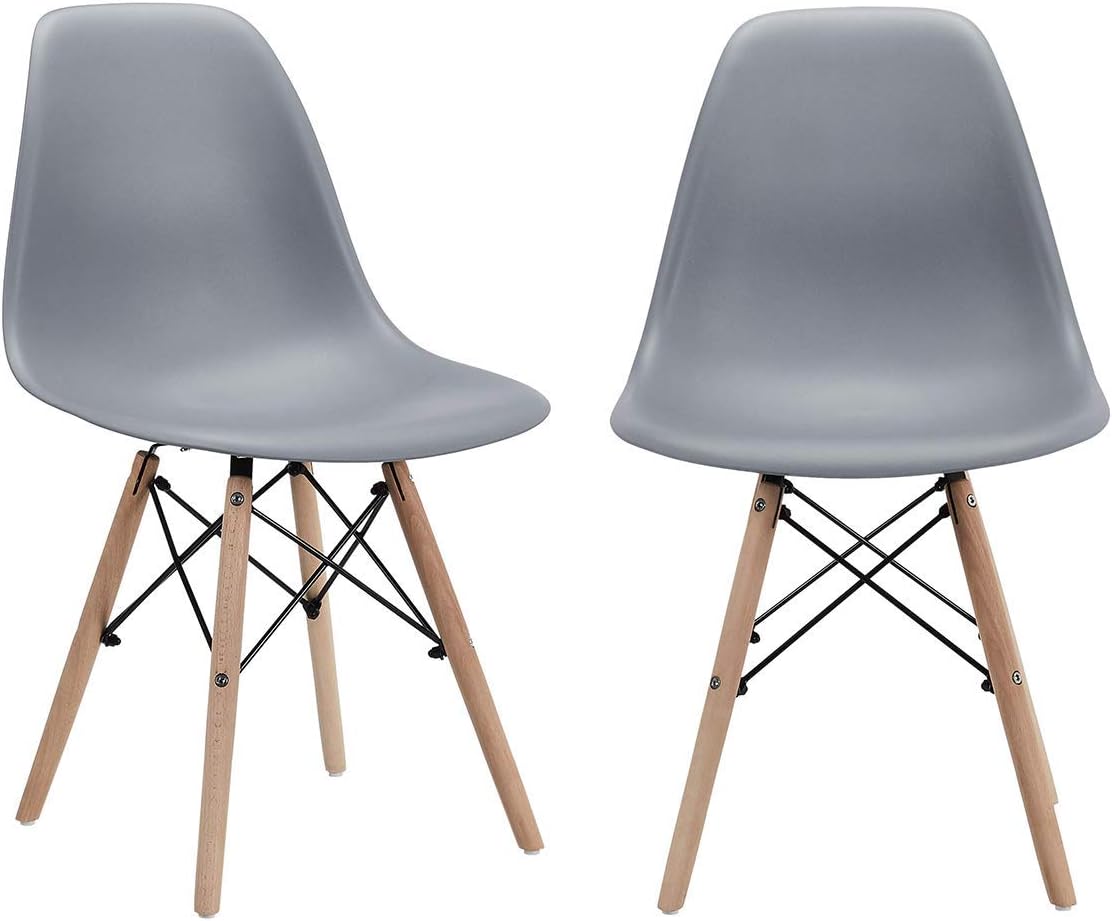CangLong Modern Mid-Century Shell Lounge Plastic DSW Natural Wooden Legs for Kitchen, Dining, Bedroom, Living Room Side Chairs, Set of 2, Grey - Chairs