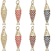 DELORIGIN 8Pcs Gold Fish Pendant 3D Fish Charms Brass Sea Animal Charm with Loop Cute Ocean Pendants for Jewelry Making DIY Necklace Earrings Bracelet Beading Crafts Supplies, 4 Colors
