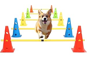 plzzree Dog Jump Agility Training Set Puppy Agility Training Hurdle 10 Cones & 5 Poles Combo for Backyard Adjustable Obstacle Training Course Equipment Outdoor Indoor