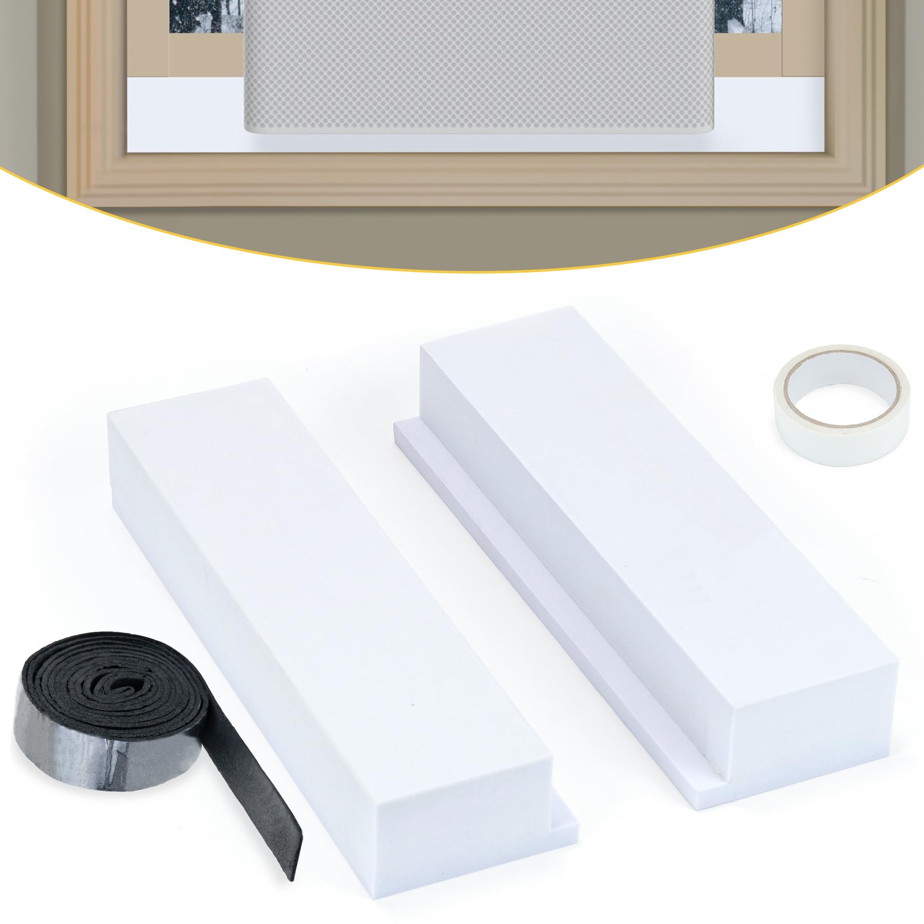 Photo 1 of Powrocket 2 Pack Foam Block for U-Shape Window AC Units,Window AC Curtain Side Foam Block with Weather Seal Tape,Stop Cold Drafts Air Leak,Winter Summer,Compatible with Midea Air Conditioner