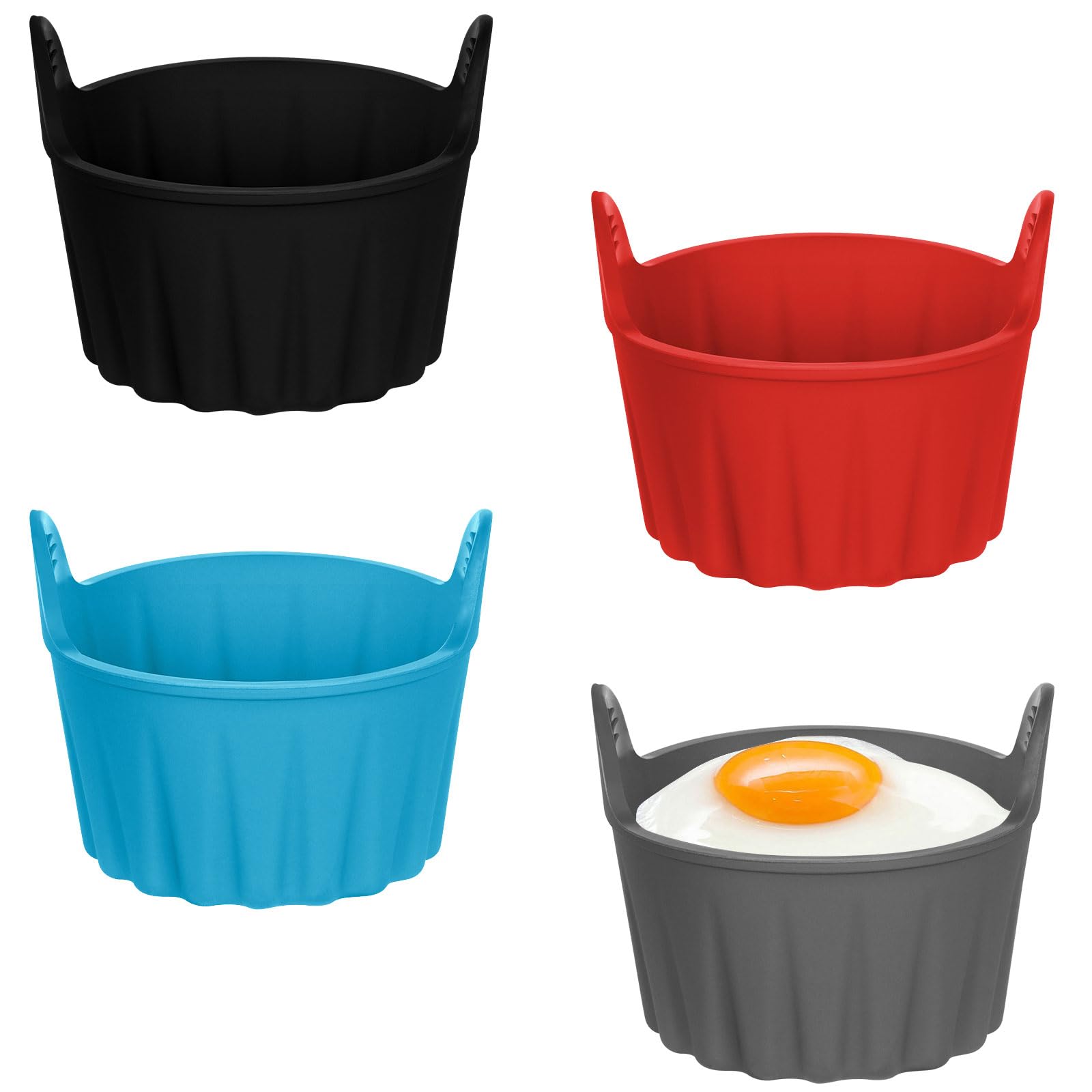 Ainiv Air Fryer Egg Moulds, 4 PCS Silicone Air Fryer Egg Poacher, Non-Stick Egg Tray Reusable Ramekins for Air Fryer, Egg Cooker Waffle Molds Air Fryer Accessories for Ninja Foodi Tower-4 Colors
