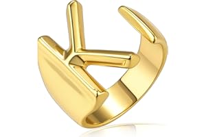 KeyStyle Bold Initial Letter Rings Adjustable, GoldChic Jewelry Women Gold Statement Ring Personalized Engraved Women’s Open Signet Ring for Party (Gold, White Gold, Black)