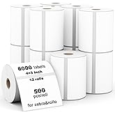 Labelebal 12 Rolls 4" x 3" Direct Thermal Label (101mm x 76mm) Multipurpose Shipping Address Mailing Barcodes Stickers Compatible for Zebra & Rollo Desktop Label Printer (500 Labels/Roll)