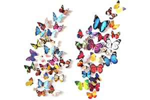 EOORAU 80pcs Butterfly Wall Decor - Plastic Butterflies Wings Foldable Removable Waterproof Reusable Mural Wall Stickers for Home Room Bedroom Nursery Party Wedding Christmas Decorations