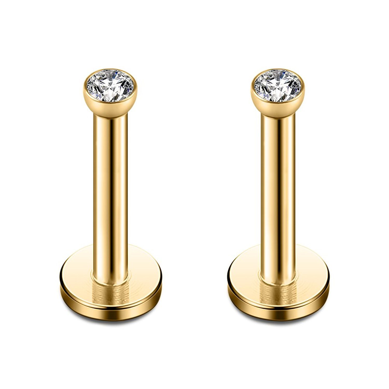 Stainless Steel Internally Threaded Labret Lip Ring Tragus Helix Stud 3mm Round CZ Gem Piercing Jewelry