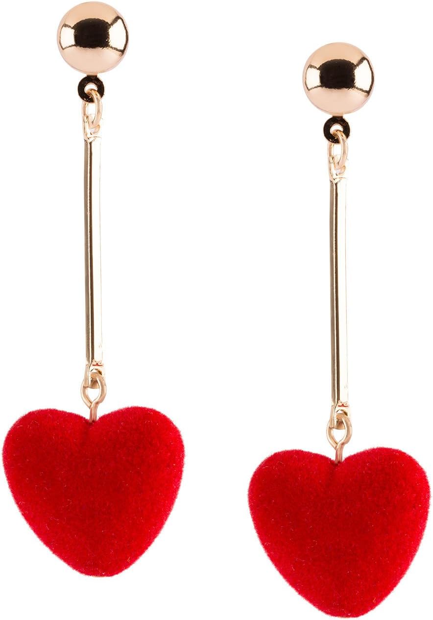 SIX 1 pc. of women statement, heart drop earrings, jewellery, dangle, stick, velvet, gold (761-793)