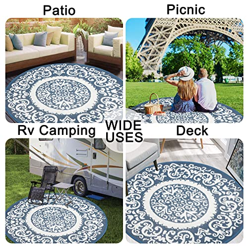 Reversible Outdoor Rugs for Patio 5’ Round Plastic Straw