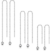 LINGBG JEWELRY 3 Pairs Threader Earrings 925 Sterling Silver Long Chain Earrings Bar/Ball Wrap Threader Drop Earrings for Women Lightweight Minimalist Mother's Day Jewelry Set