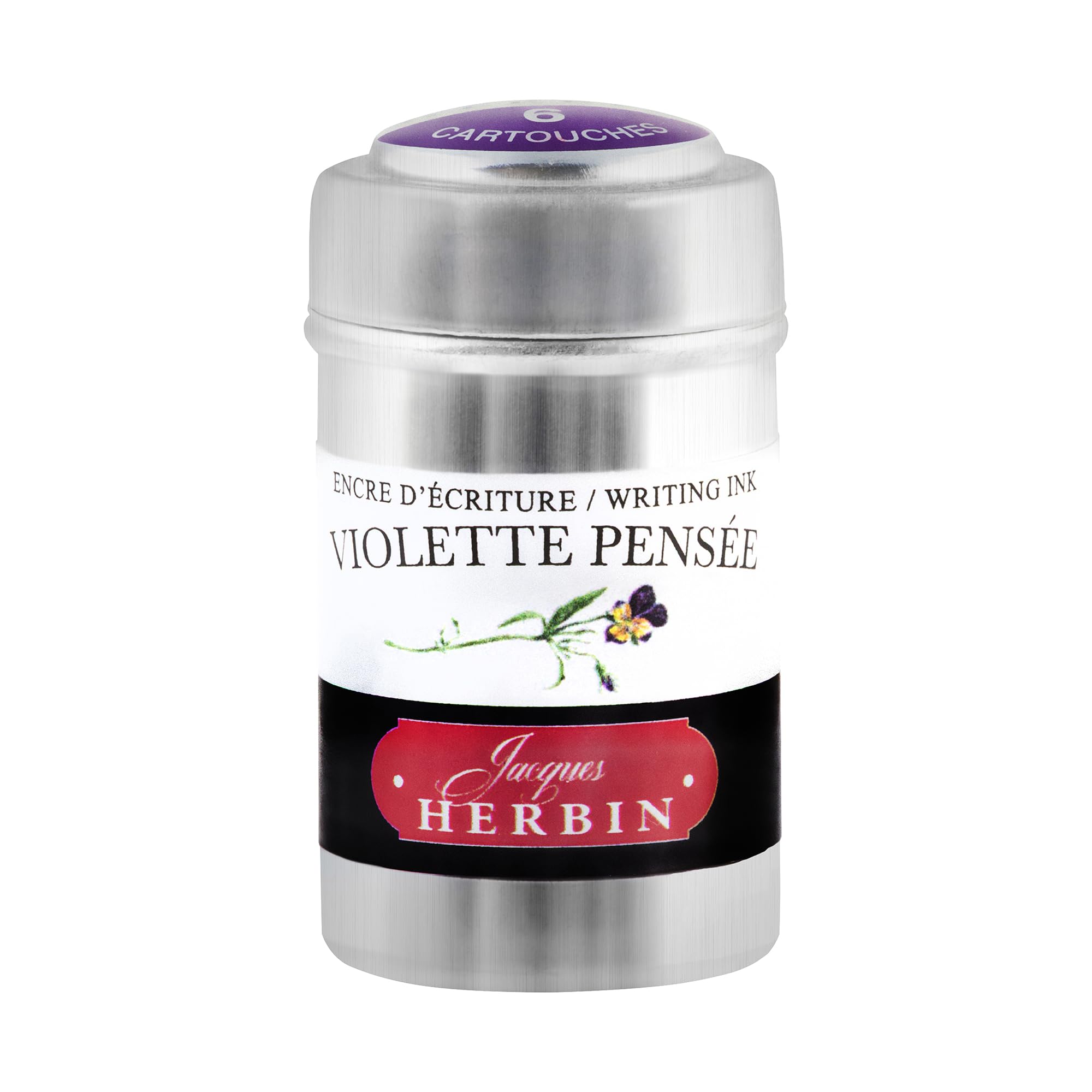 Jacques Herbin 20177T - A box of 6 ink cartridges for fountain pens and rollerball pens (packaging-free product - zero-waste objective), Violette pensée — image 1