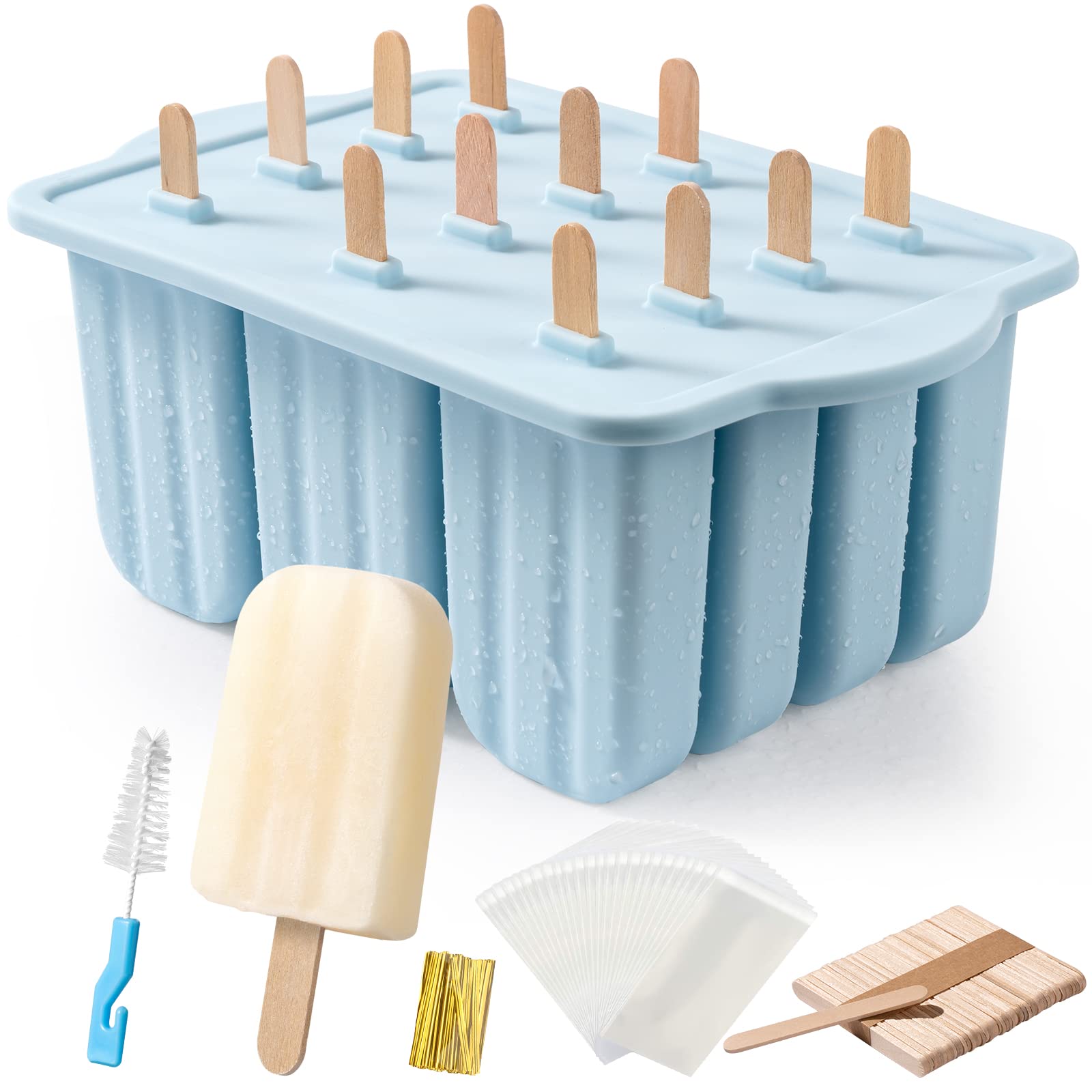 Photo 1 of Popsicles Molds, MEETRUE 12 Pieces Silicone Popsicle Molds Easy-Release BPA-free Popsicle Maker Molds Ice Pop Molds Homemade Popsicle Ice Pop Maker with 50PCS Popsicle Sticks+Cleaning Brush