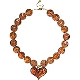 DoDoBeads Chunky Resin Heart Necklace, Handmade Amber/Turquoise Beaded Statement Necklace for Women, Gifts for Women