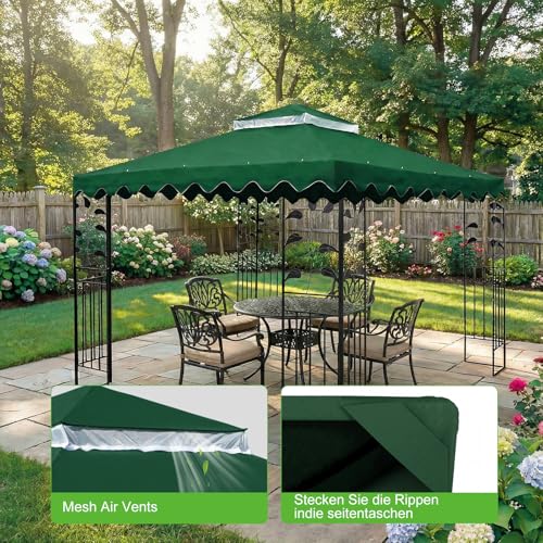 OKYUK Replacement Gazebo Roof with Breathable Mesh, UV Resistant, Stable Double Roof Construction, Waterproof, Includes Drainage Holes, Ideal for Garden Gazebos
