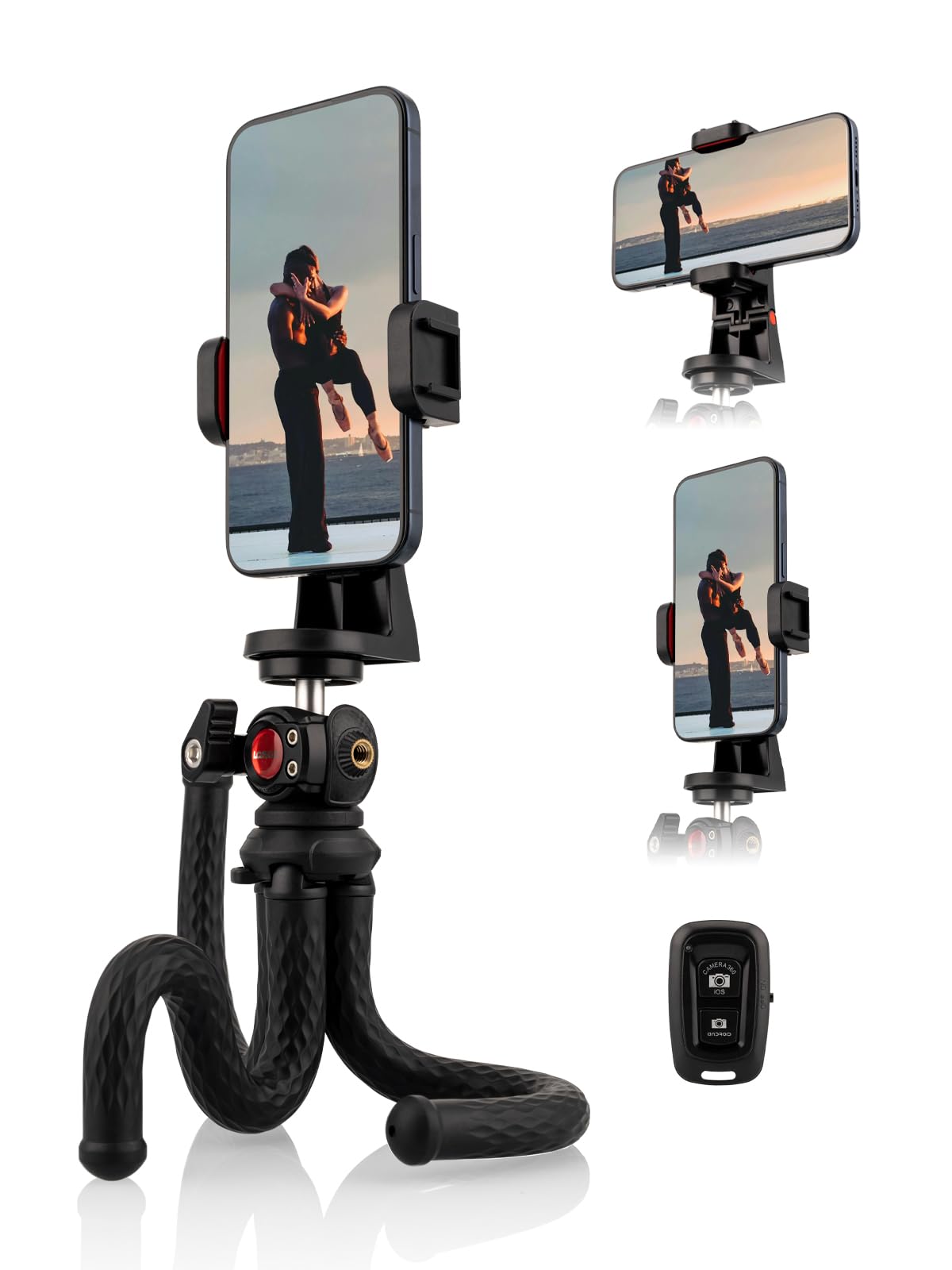 Lammcou Phone Tripod, Portable Flexible Travel Mini Tripod with Hotshoe Smartphone Holder & Cell Phone Remote Shutter for Vlogging Video Live Streaming Camera Camcorder