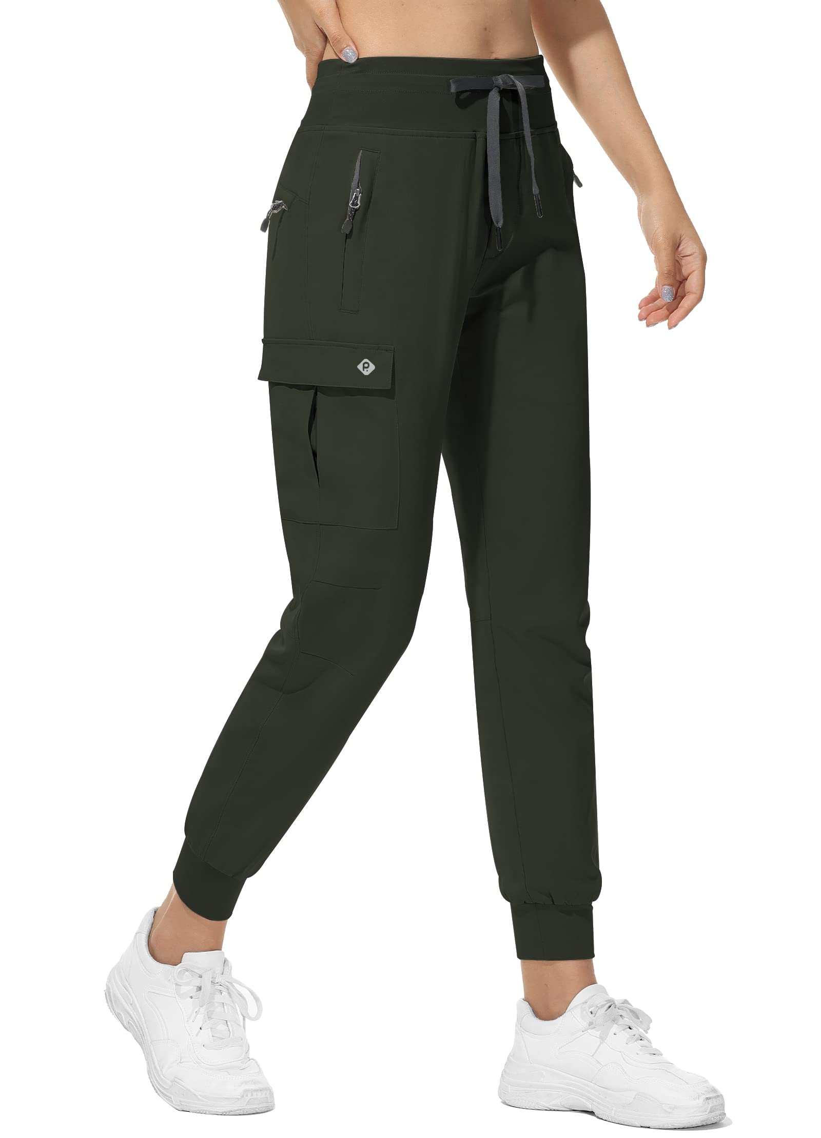 Photo 1 of  SIZE L****  RlaGed Women’s Cargo Hiking Pants Lightweight Joggers Quick Dry Water Resistant Outdoor Fishing UPF 50 Zipper Pockets Green l