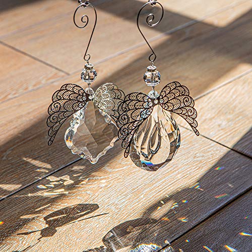 Clear Angel Crystal Prism - Window Prism Rainbow Large Crystal Suncatcher for Windows Outdoor Garden Christmas Hanging Decor Set of 2 (Angel Wings)