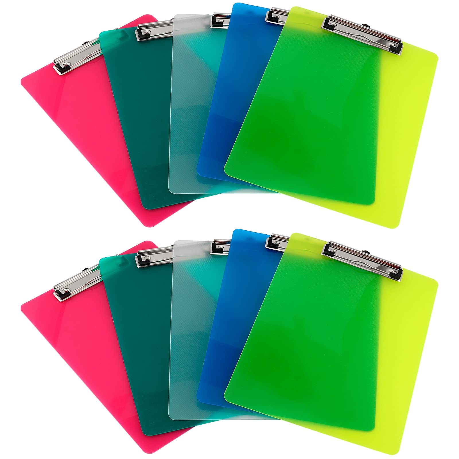 SINJEUN Set of 10 A4 Clipboard, 12.5 x 9 Inch Plastic Clipboards, 5 Coloured Clip Boards Paper Holder Writing Board with Low Profile Clip & Rigid Boards for Memo Document Form, Holds 100 Sheets — image 1