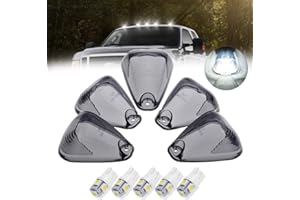 BANPO 5 X Cab Roof Marker Lights Smoke Cover White LED Compatible with 1999-2016 Ford F150 F250 F350 F450 F550 F650 E150 E250 E350 Super Duty Pickup Truck, Cab Roof Running Light (without Base)