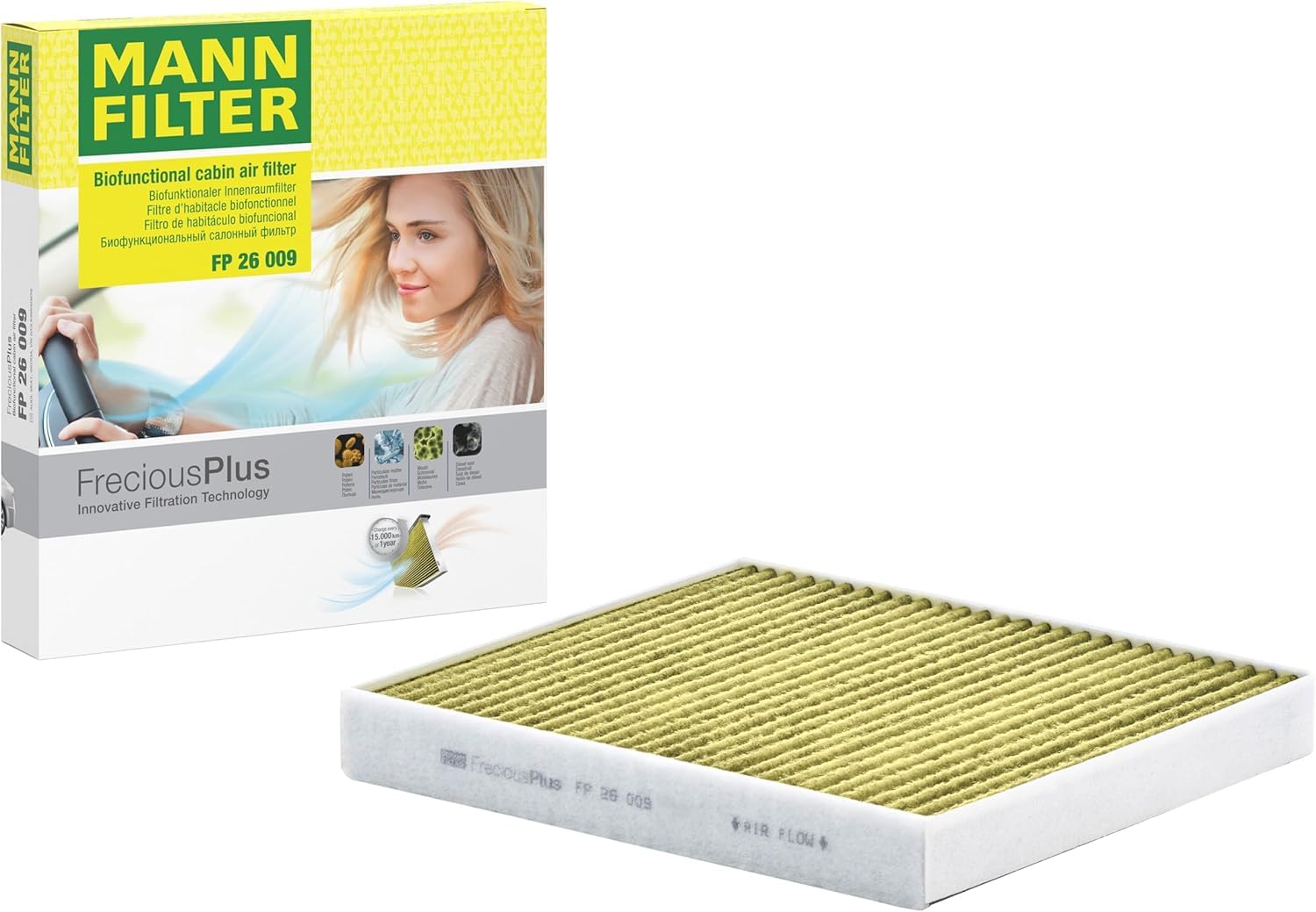 MANN-FILTER FP 26 009 Innenraumfilter/Kabinenluftfilter - FreciousPlus Biofunktionaler Pollenfilter - für Pkw + Transporter