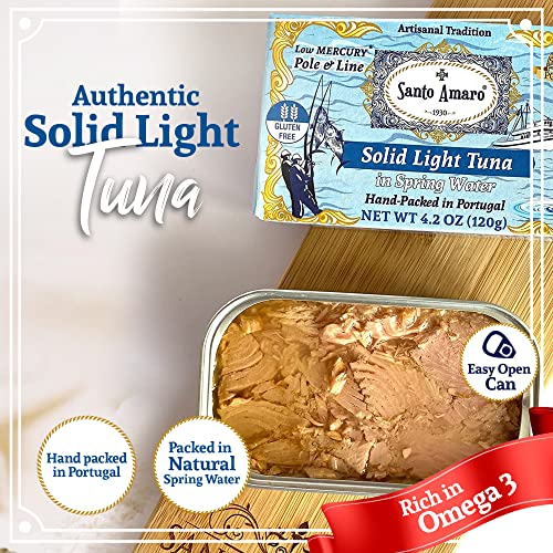 Santo Amaro Artisanal Wild Tuna Fish in Spring Water, Pole & Line Wild Caught Tuna from