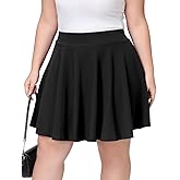 Moon Wood Women's Plus Size Skater Skirt High Waist A-line Flared Casual Mini Skirt with Shorts