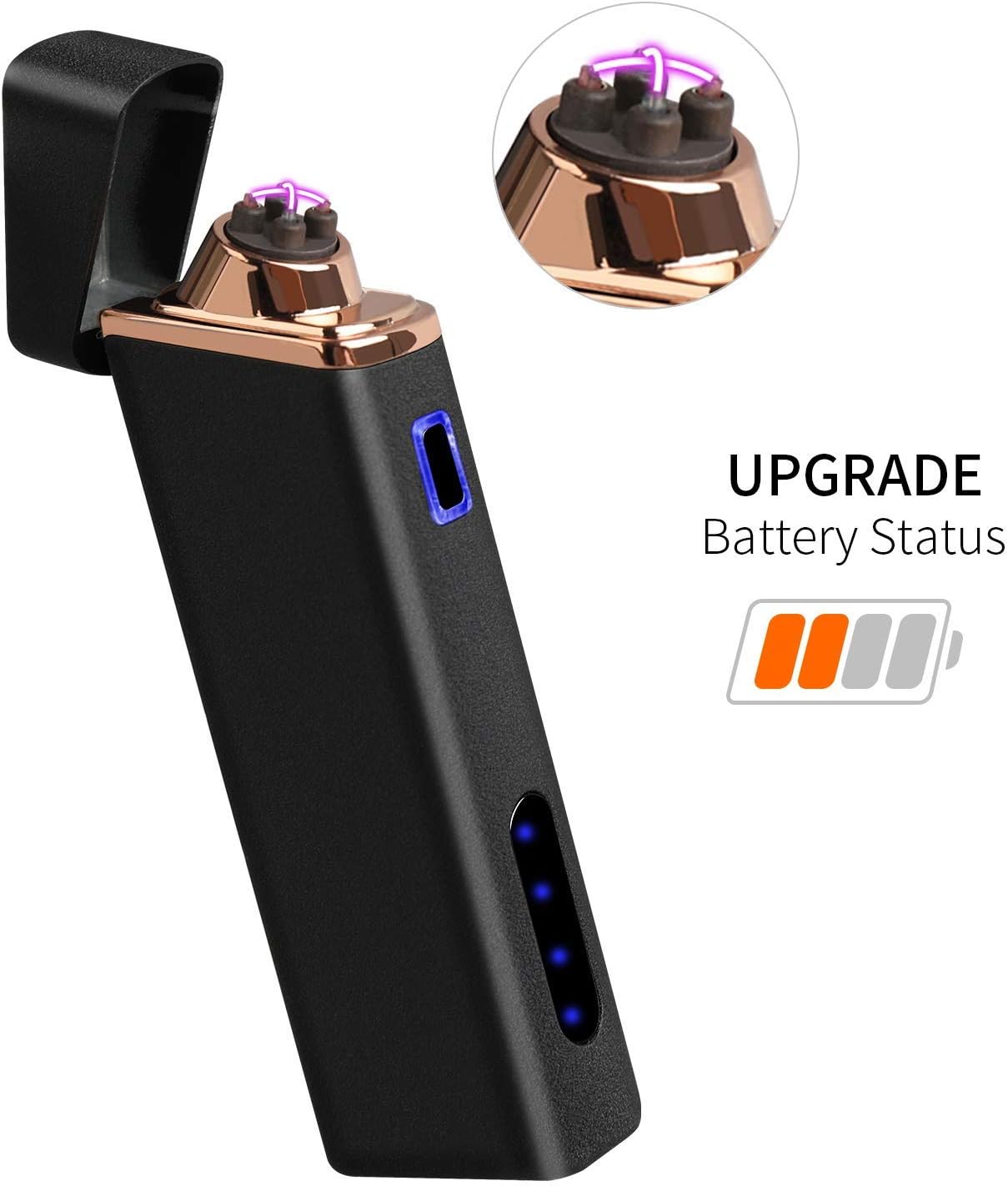 Ommani Lighter, Electric Arc Lighter USB Rechargeable Dual Arc Beam Lighter Flameless Windproof Plasma Lighter with Battery Indicator for Cigarette Cigar Candle - Outdoors Indoors