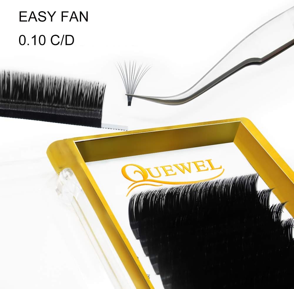 Easy Fan Lashes 0.10D Curl Mix 8-15mm QUEWEL Easy Fan Russian Lashes 2D-20D Volume Lash Extensions Self Fanning Eyelash Extensions Volume Automatic Blooming (0.10D Mix 8-15)