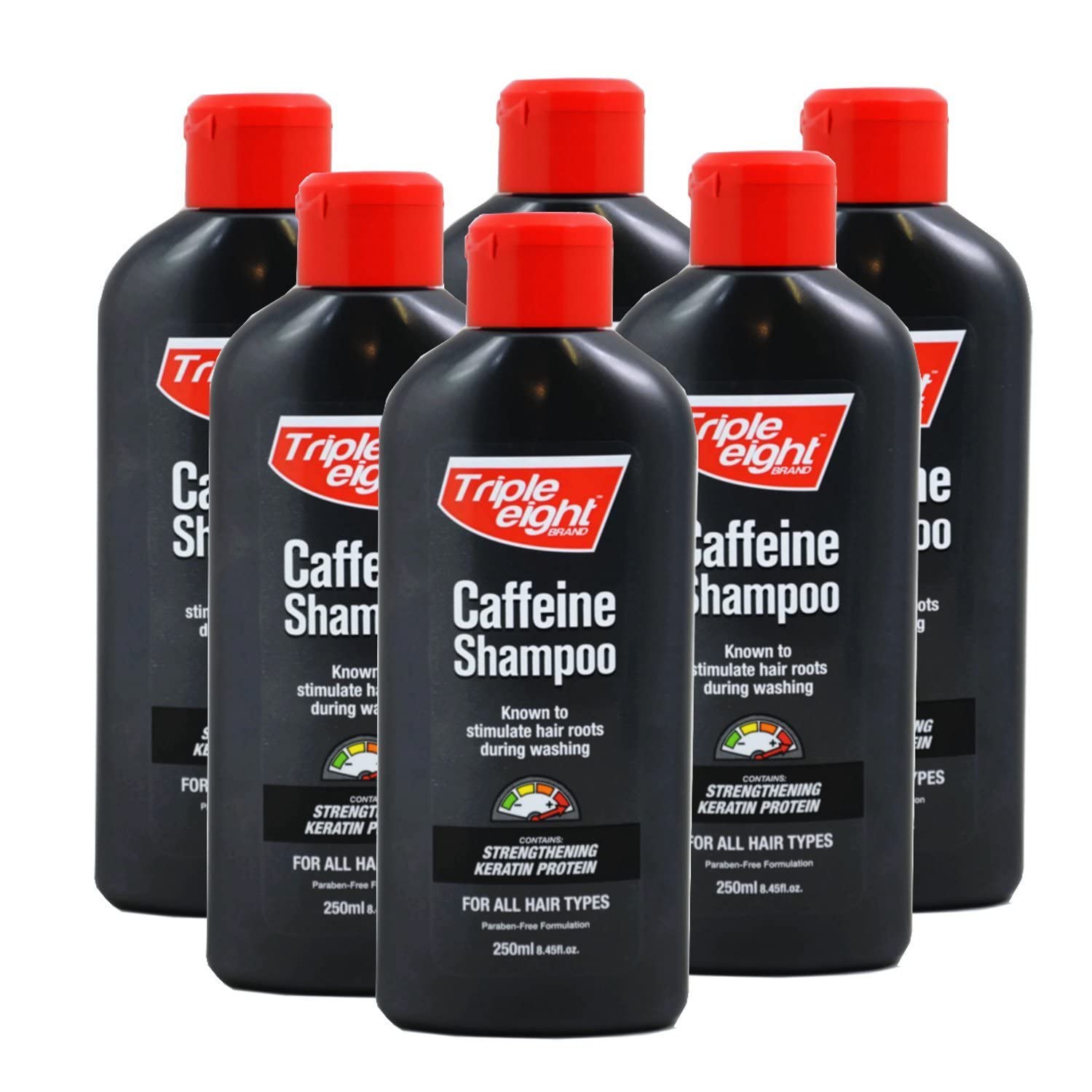 Triple Eight Caffeine Shampoo for All Hair Types 250ml, White, 1500 millilitre, (Pack of 6)